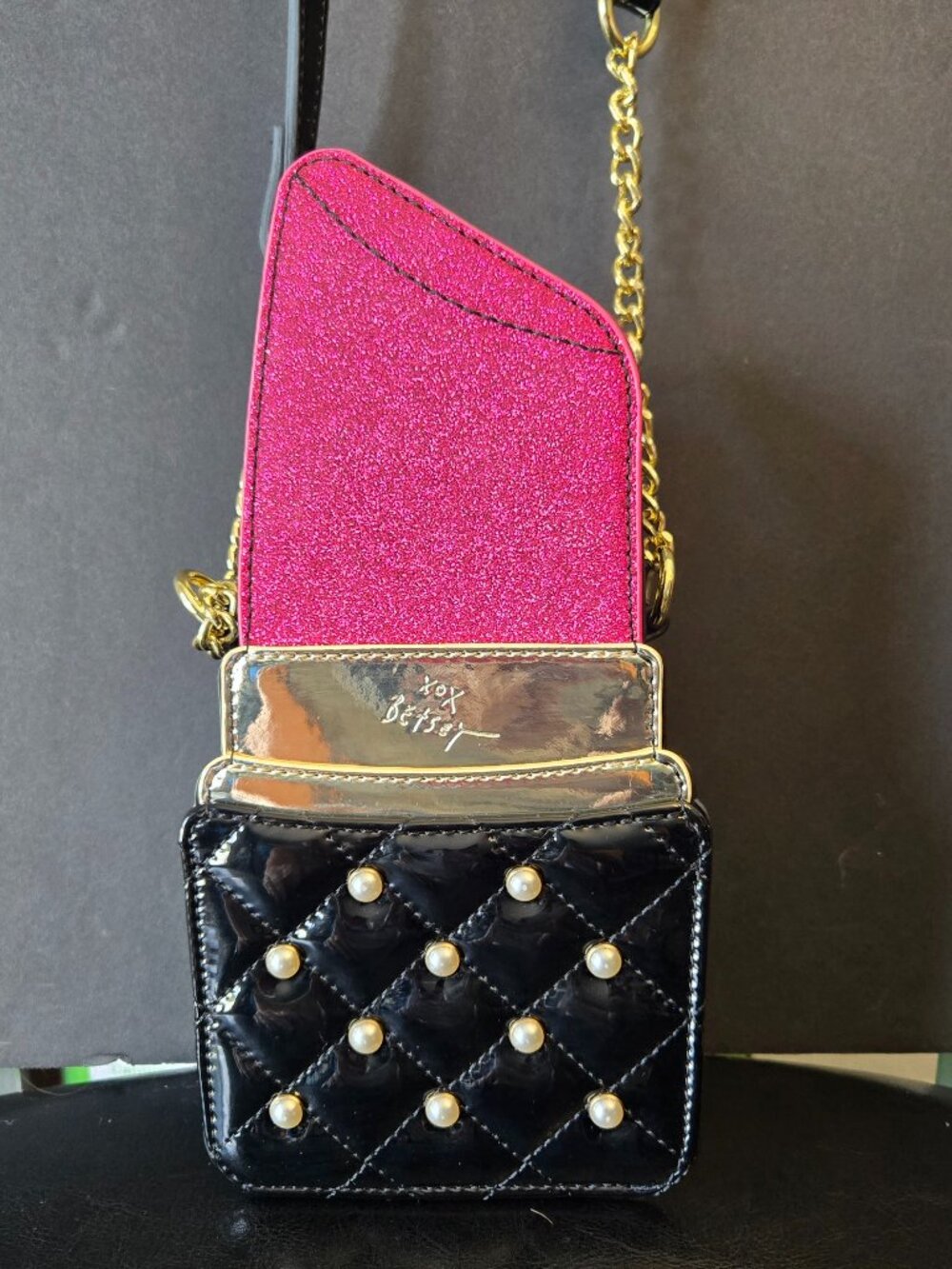 Betsey Johnson Lipstick Patent Leather Crossbody Purse
